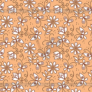 Floral seamless pattern with butterflies - vector image