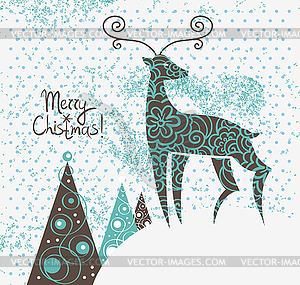 Christmas background with deer - vector image