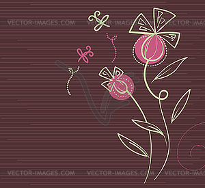 Floral background with cartoon dragonflies - vector clip art