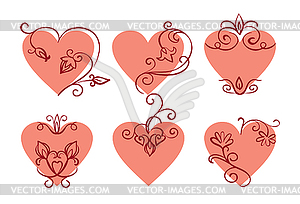 Set of floral hearts - vector clipart