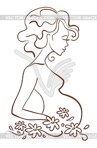 Pregnant woman in flowers - color vector clipart