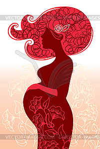 Беременная женщина в цветах - рисунок в векторном формате