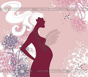 Silhouette of pregnant woman in flowers - vector clip art