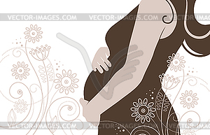 Silhouette of pregnant woman in flowers - vector image