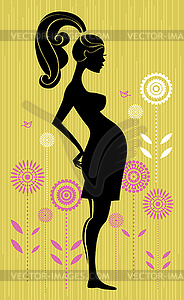 Силуэт беременной женщины - векторный клипарт / векторное изображение