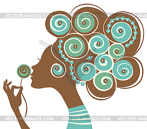 Beautiful woman silhouette with flowers - vector image