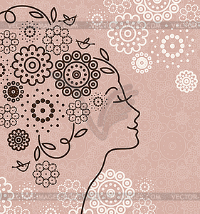 Beautiful woman silhouette with flowers - vector image