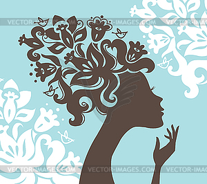 Beautiful woman silhouette with flowers - vector clipart