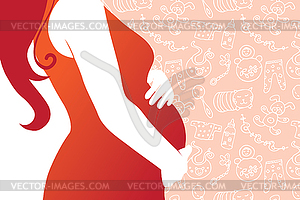 Силуэт беременную женщину с ребенком бесшовные - иллюстрация в векторном формате