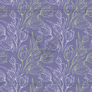 Seamless floral pattern with tulips - vector image