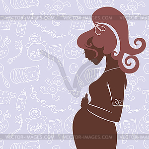 Силуэт беременную женщину с ребенком бесшовные - векторизованное изображение