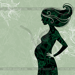 Silhouette of pregnant woman in flowers - royalty-free vector clipart