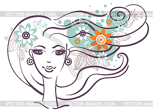Красивая девушка с цветами - изображение в векторе