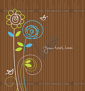 Floral background with cartoon birds - vector image