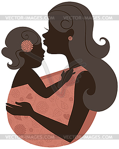 Beautiful mother silhouette with baby in sling - vector clipart