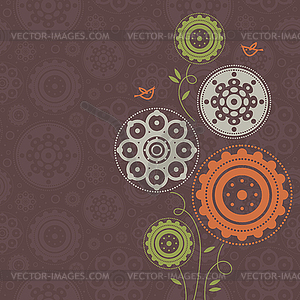 Floral background with cartoon birds - vector clip art