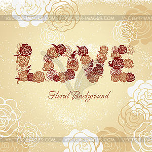 Floral background with roses and love letters - vector clipart