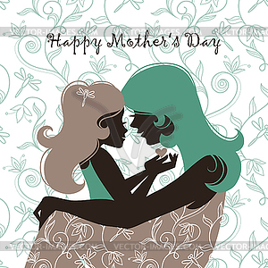 Карточка с Днем Матери. Красивая мама с - цветной векторный клипарт