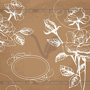 Floral background with roses and frame - vector clipart