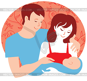 Family. Yung parents with newborn baby boy - vector clip art