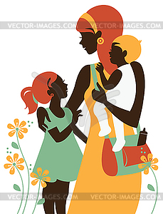 Beautiful mother silhouette with her children. - vector image