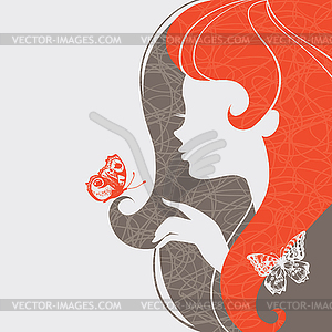 Beautiful girl with butterfly - vector clip art