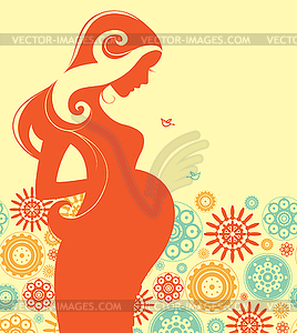 Background with silhouette of pregnant woman - vector clipart
