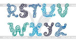 Swirly font. letters set R-Z - vector image