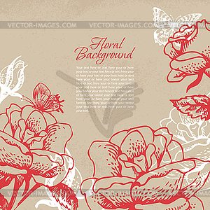 Vintage floral background with butterflies - vector clipart