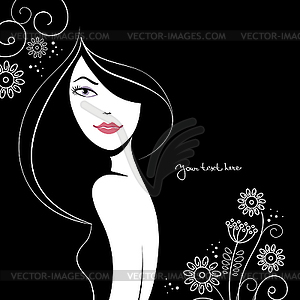 Beautiful woman silhouette with flowers - vector clip art