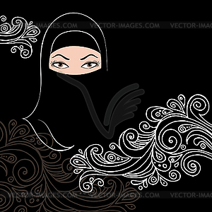 Beautiful arab woman silhouette with flowers - vector clipart