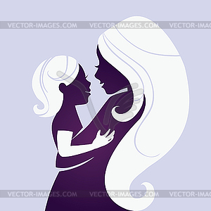 Beautiful mother silhouette with her daughter - vector clipart