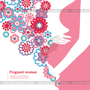 Silhouette of pregnant woman with flowers - vector image