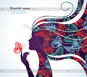 Beautiful girl with butterfly - vector clipart