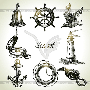 Sea set of nautical design elements. s - vector clipart