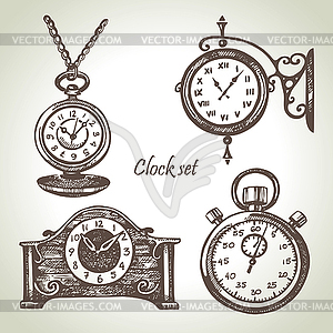 Set of clocks and watches - vector image