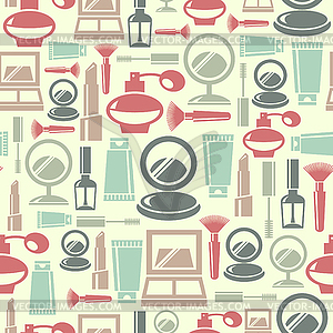 Seamless pattern with cosmetic icons - vector image