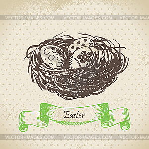 Vintage background with Easter eggs and nest. - vector clipart