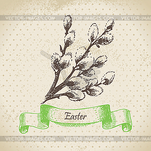 Vintage Easter background with pussy-willow. - vector image