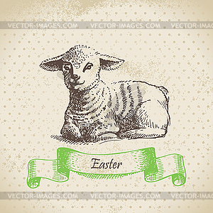 Vintage Easter background with lamb - vector clipart