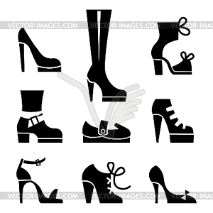 Icons of female footwear - vector image