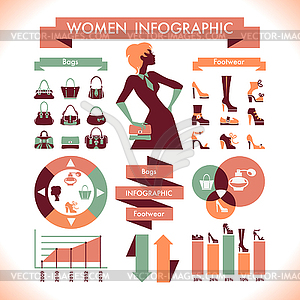 Красивый женский инфографики и символы - иллюстрация в векторном формате