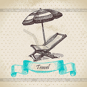 Vintage background with beach armchair and umbrella - vector clipart