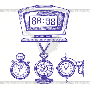 Set of clocks and watches - vector clipart