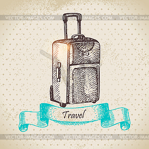 Vintage background with travel suitcase - vector image