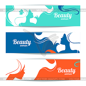 Banners with stylish beautiful woman silhouette. - vector image
