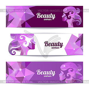 Banners with woman silhouette and triangle - vector image