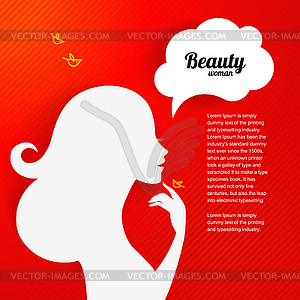 Applique background with beautiful girl silhouette - color vector clipart