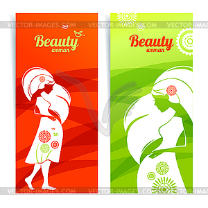 Banners with silhouette of pregnant woman. - vector clip art