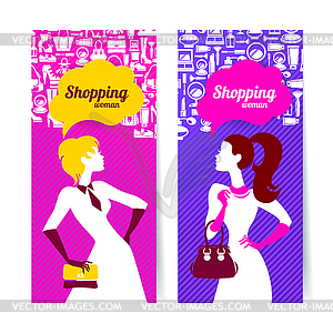 Banners with silhouette of shopping women - vector clip art
